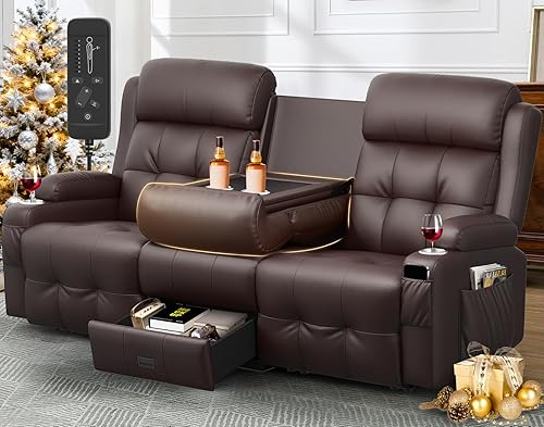 Sofá reclinable, sofá reclinable de masaje de 3 plazas, capacidad pesada, sofá de dos plazas para autocaravana con consola abatible, almacenamiento,