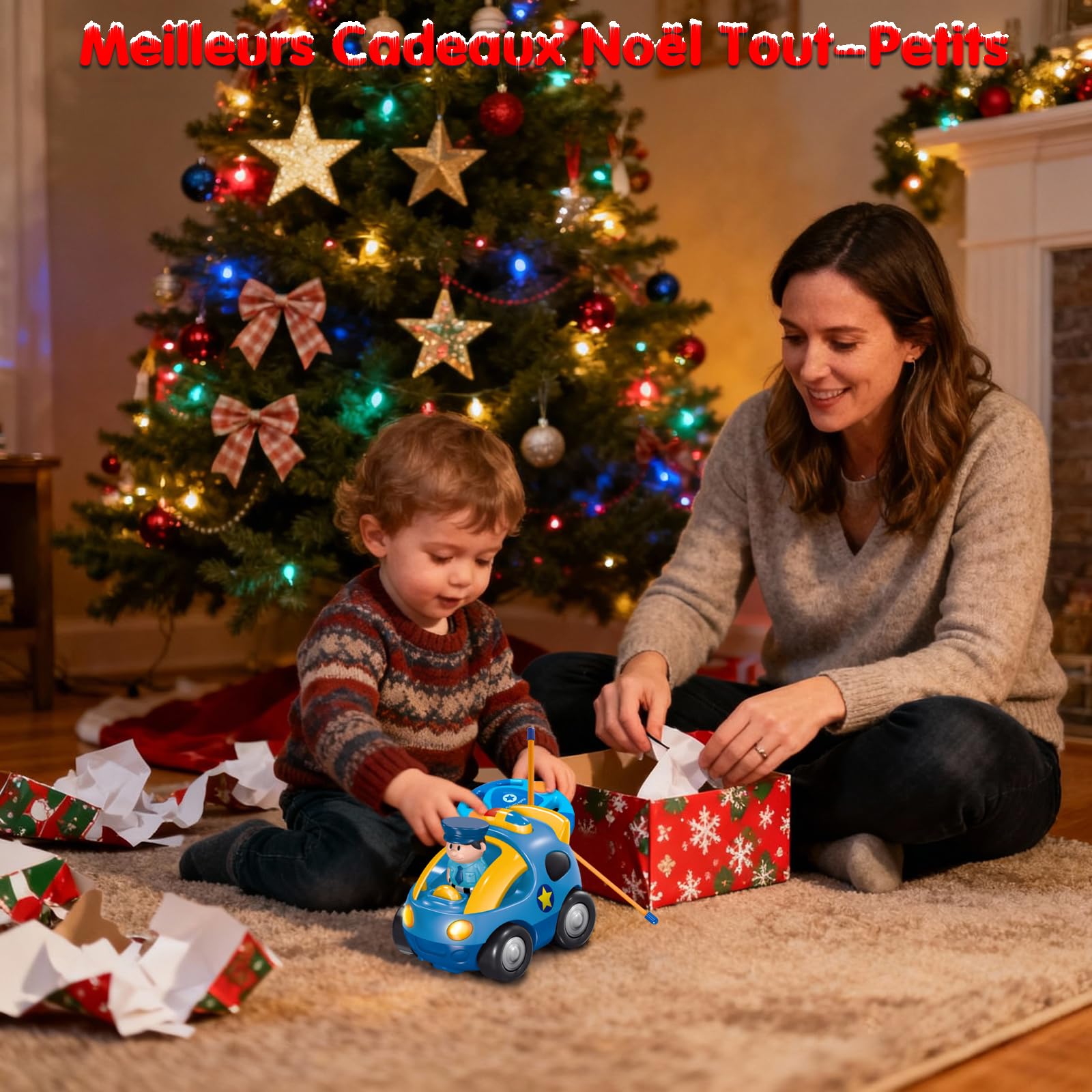 Pup Go Radiocommandee pour Enfant 2 3 Ans, Cadeau Noel pour Garcon, avec Musique Et Lumières, Telecommandé 2 Ans avec 2 Poupées，La Première Voiture Télécommandée d'un Jeunes