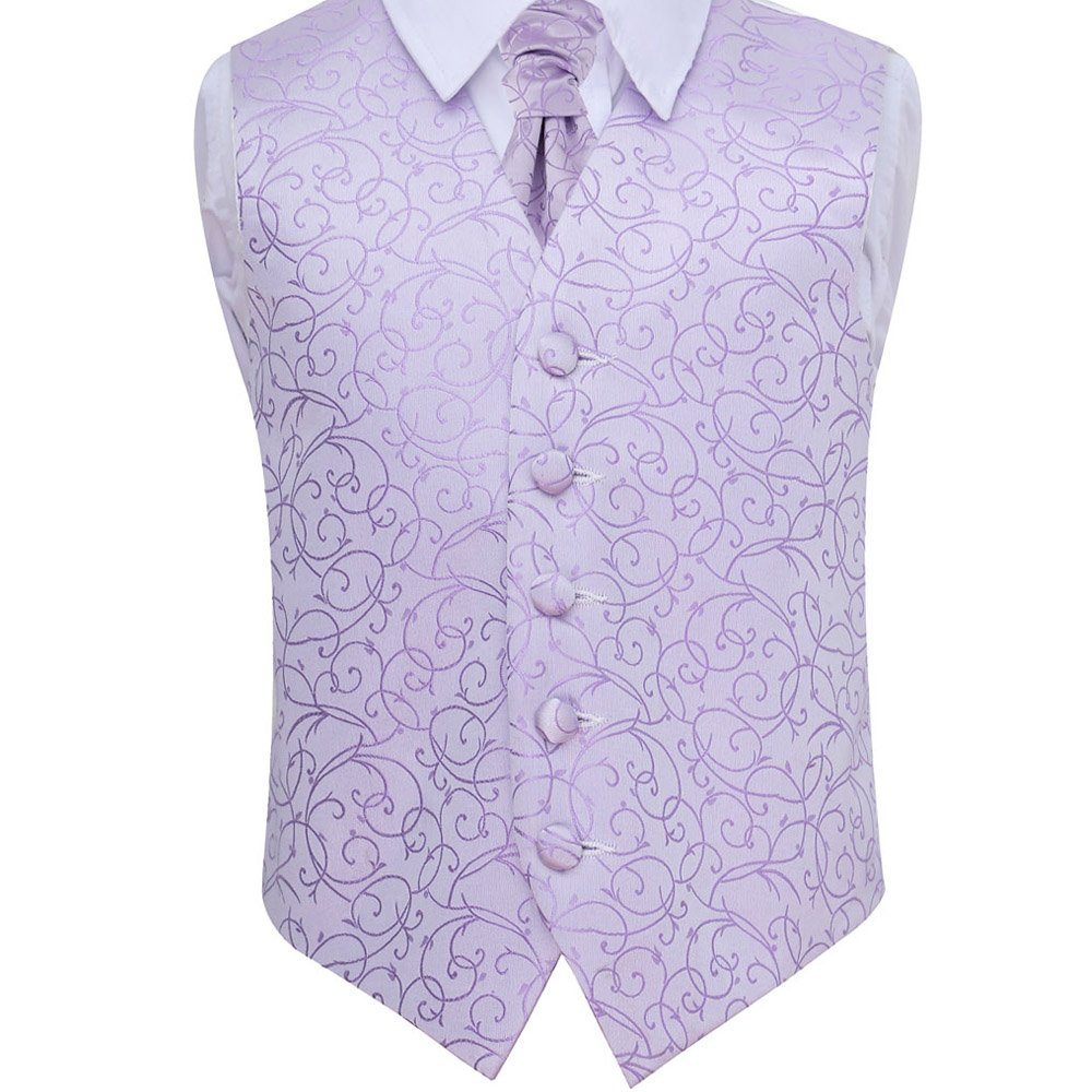 Dqt Boys Lilac ’ Swirl Floral Jacquard Wedding Waistcoat & Cravat Set For Page And Formal Suit - 3-4 Years 24"
