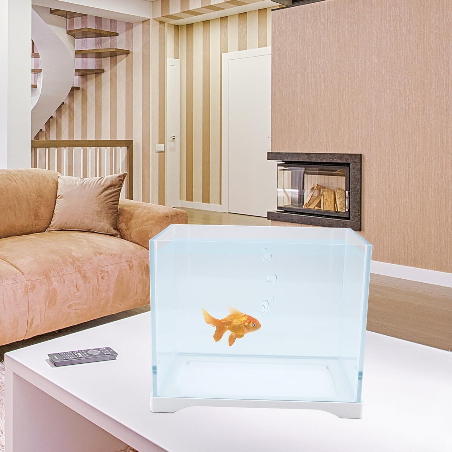 ibasenice Mini Aquarium Glass Cube Fish Tank Ecology Fish Container 23cm High Clarity Glass for Home Desktop Decoration