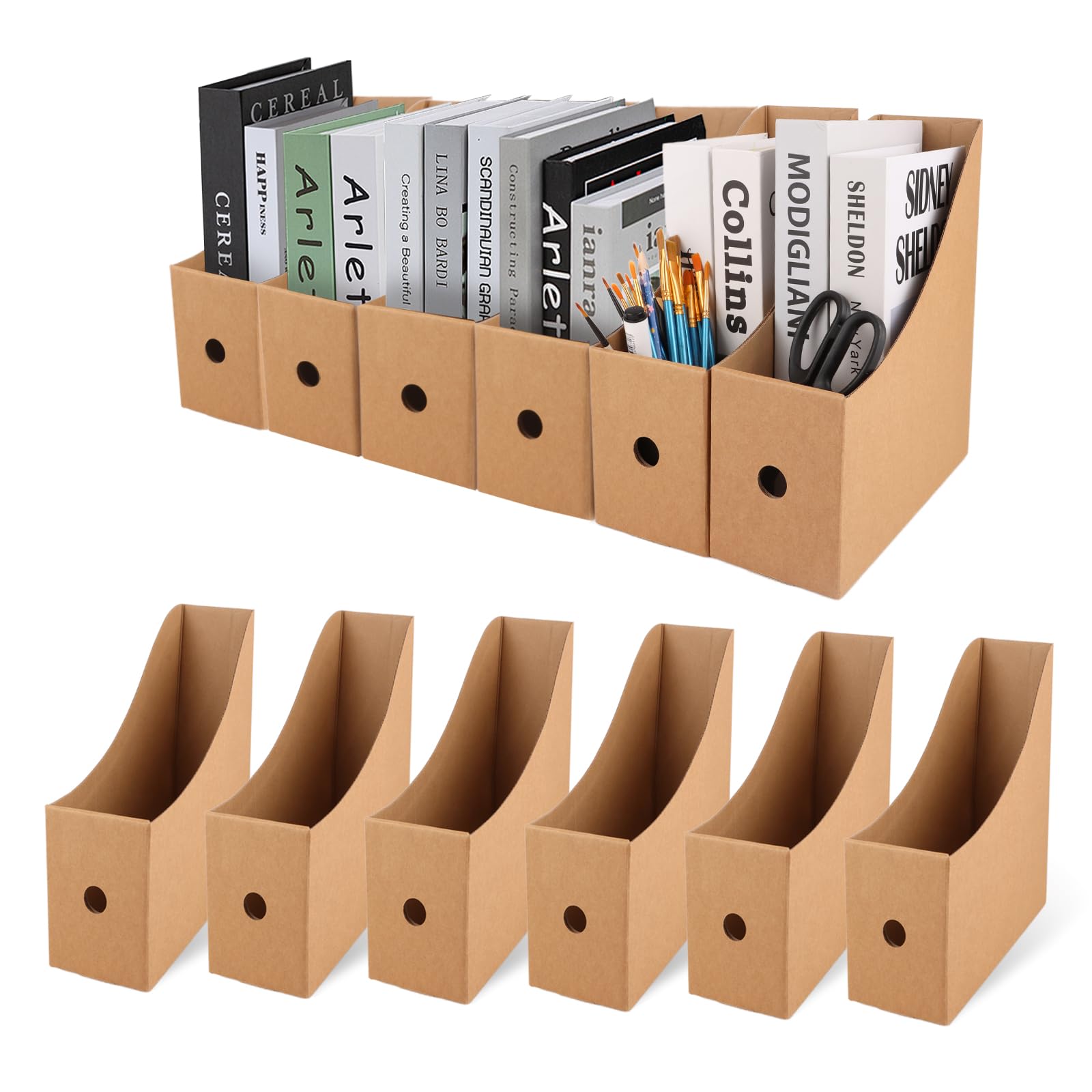 APACALI 12PCS Porte Revues en Carton A4 pour Bureau, Dortoir Scolaire, Classification Fichiers Domicile - Papier Kraft