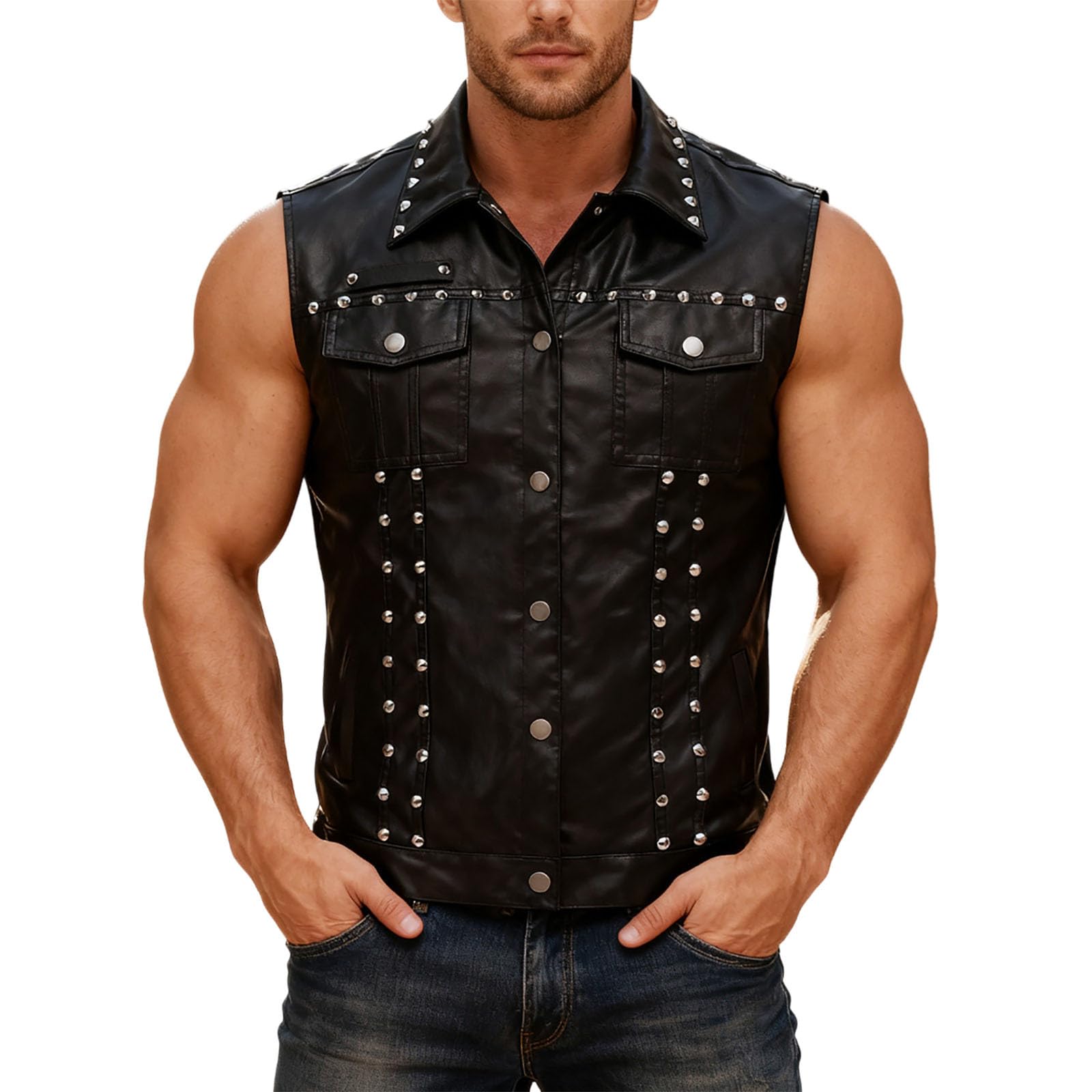 Canottiera Uomo Palestra Cotone Sportiva Compression Tank Top Men Canotta Traspirante Elasticizzato Asciugatura Gilet Autunno Inverno Casual Senza Maniche con Borchie Nere per Moderno Elegante