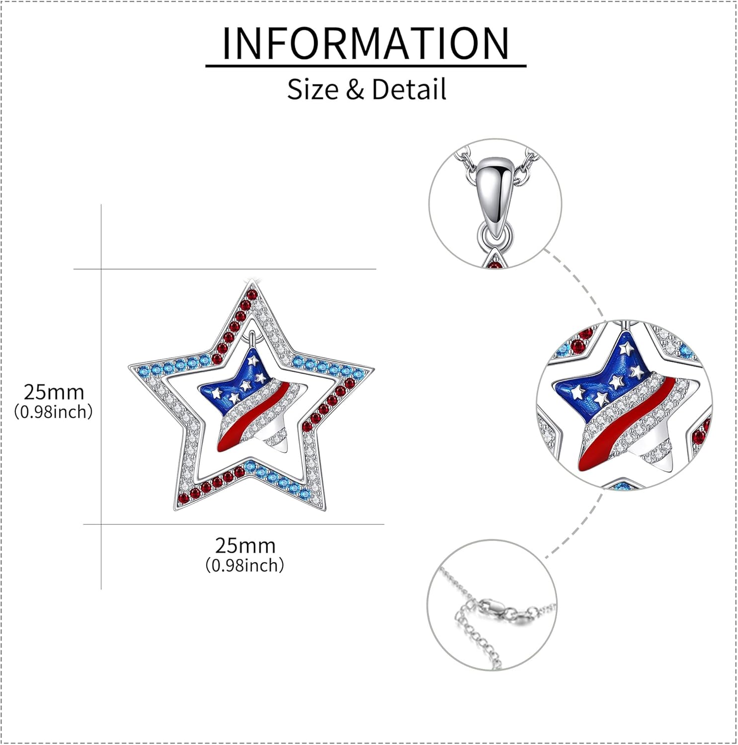 American Flag Necklace 925 Sterling Silver USA Flag Pendant Patriotic Independence Day Jewelry for Women Men - Image 4