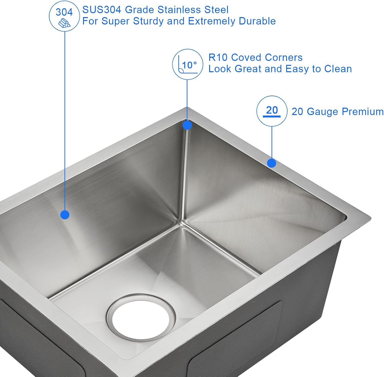 MENATT 23-Inch Undermount Kitchen Sink, 18 Gauge Stainless Steel Handmade Overmount Single Bowl Kitchen Sink - 9 Inch Deep Bowl Bar/Prep Sink Brushed, D23"x W16"x H9"