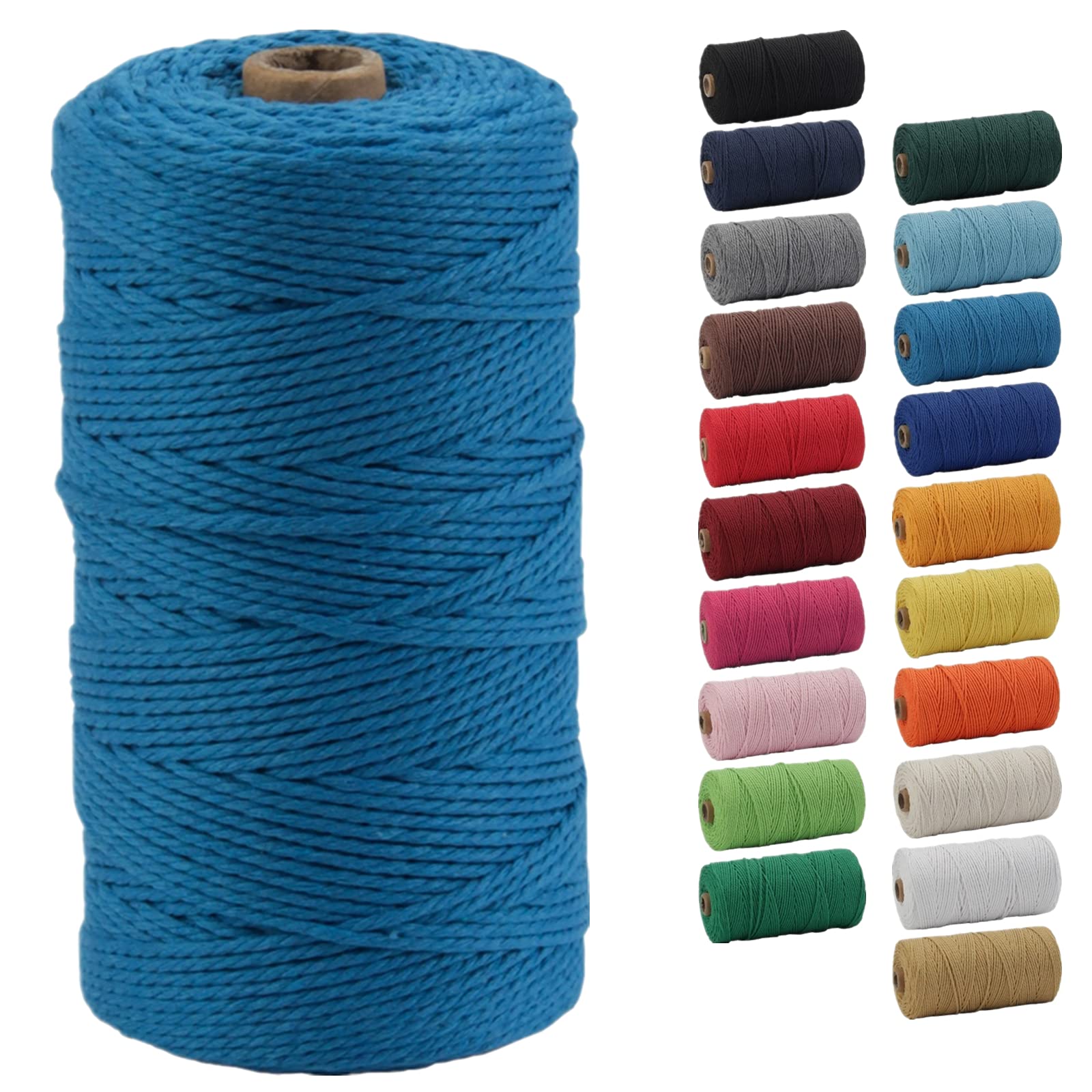 POZEAN sznurek do makramy, 2 mm x 220 m (ok. 200 m), kolorowa lina do makramy, 100% naturalna bawełniana lina do powieszenia na ścianie, wieszaki na rośliny, rękodzieło, dziewiarstwo, Boże Narodzenie,