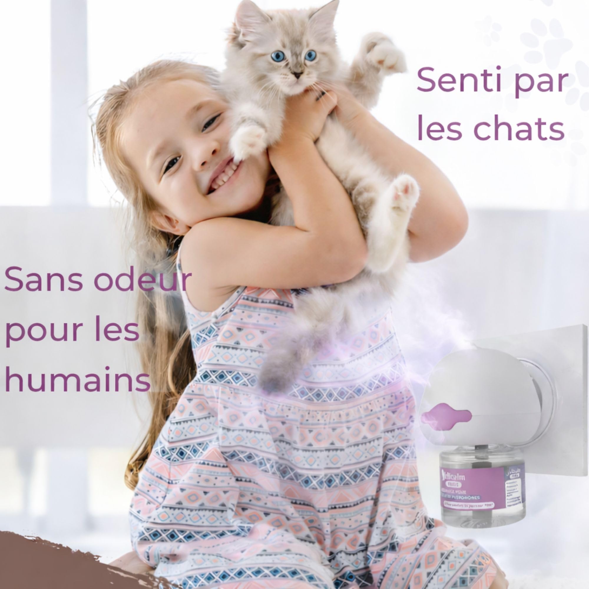 Diffuseur Chat Valériane + Phéromones sans Odeur- Double Action Apaisante, 2 Recharges 60 J de Calme