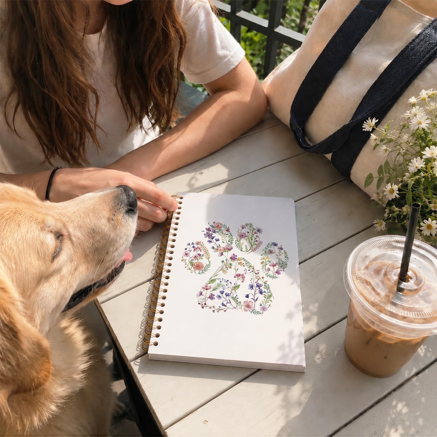 VONTP Cute Dog Paw Floral Journal Notebooks, 5.5x8.3 Inches image 3