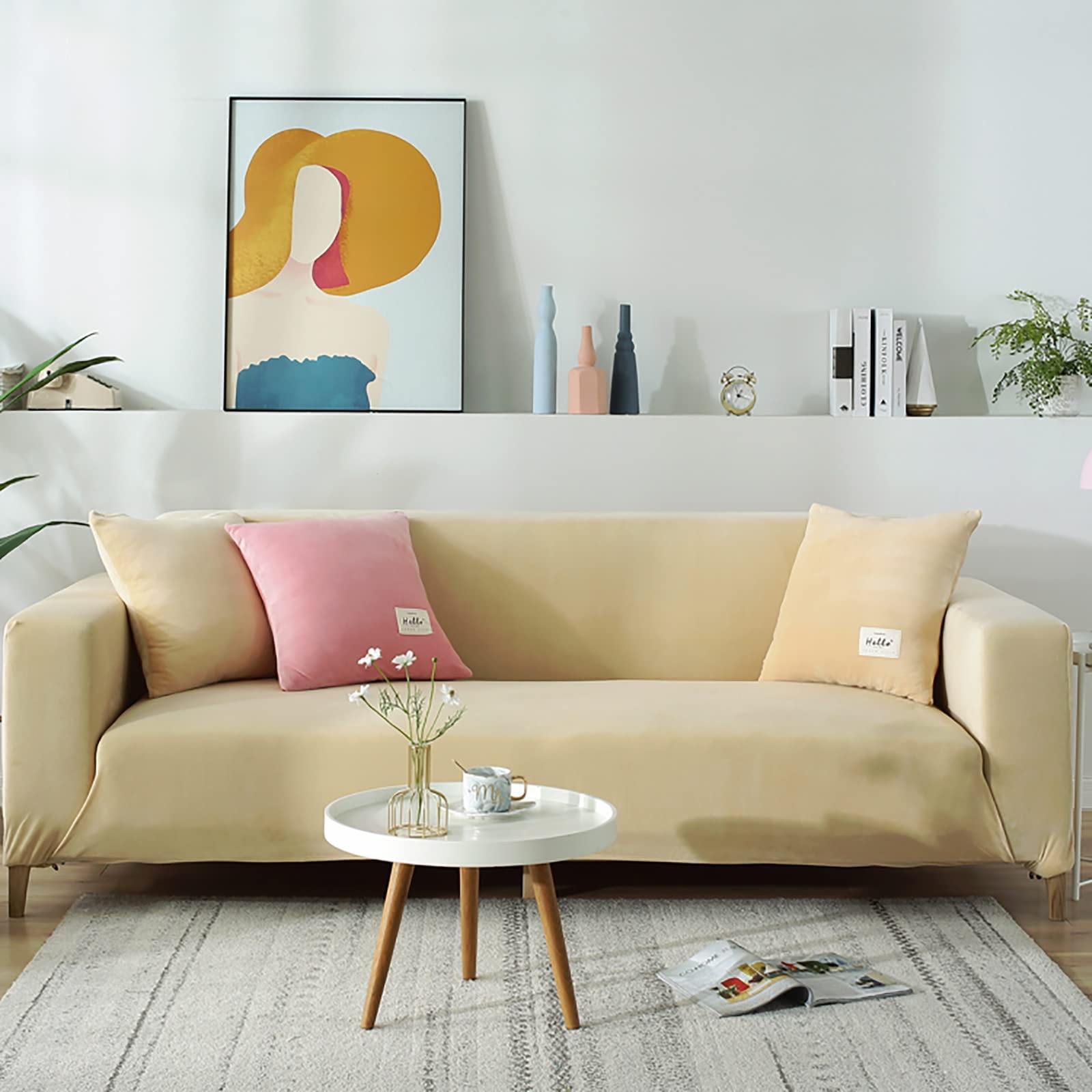 Housse de canapé extensible en velours épais 2 places gris moderne