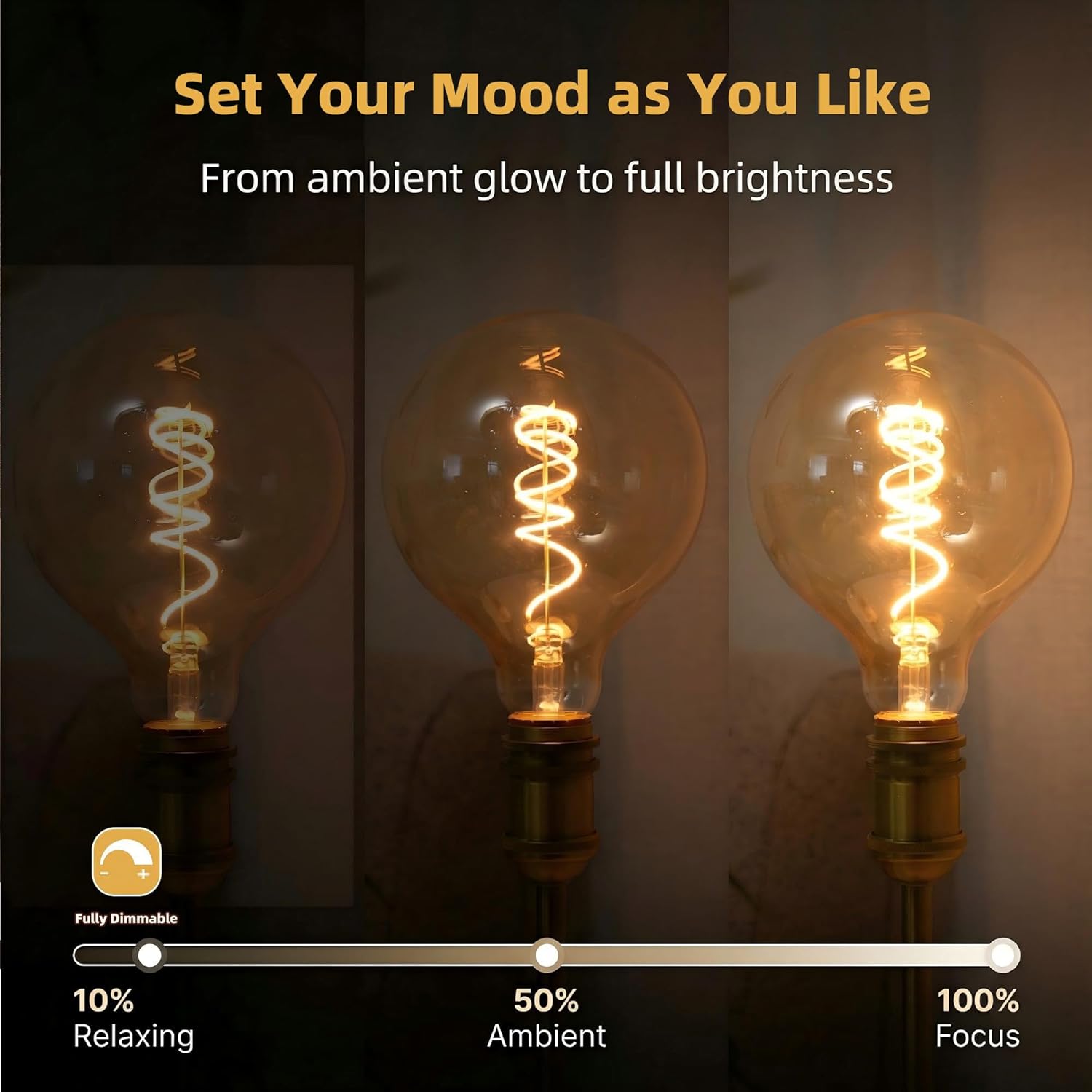 G125/G40 Large Vintage Oversized LED Edison Bulb Amber Glass 2200K Warm White Dimmable Light Bulb,6W E26 Base Antique Bulb for Pendant Lights & Floor Lamps (2 Pack)