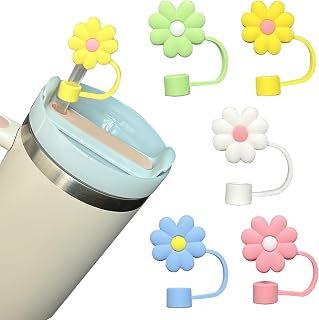 5PCS Straw Cover Cap for Stanley Cup, 10mm Flower Straw Covers Reusable Straw Tips fit Stanley 40&30 Oz Tumbler, Straw Toppers for Stanley Cups Accessories