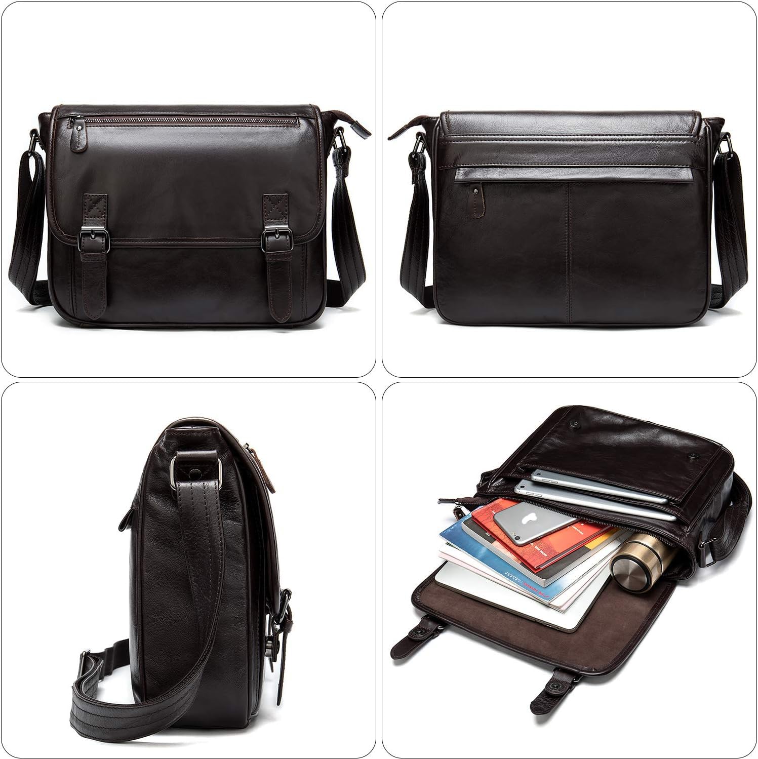 Włoska skóra cielęca wysokiej klasy tornister torba listonoszka przednia klapa torba crossbody ze skórzanym paskiem na ramię, Brązowy, Medium