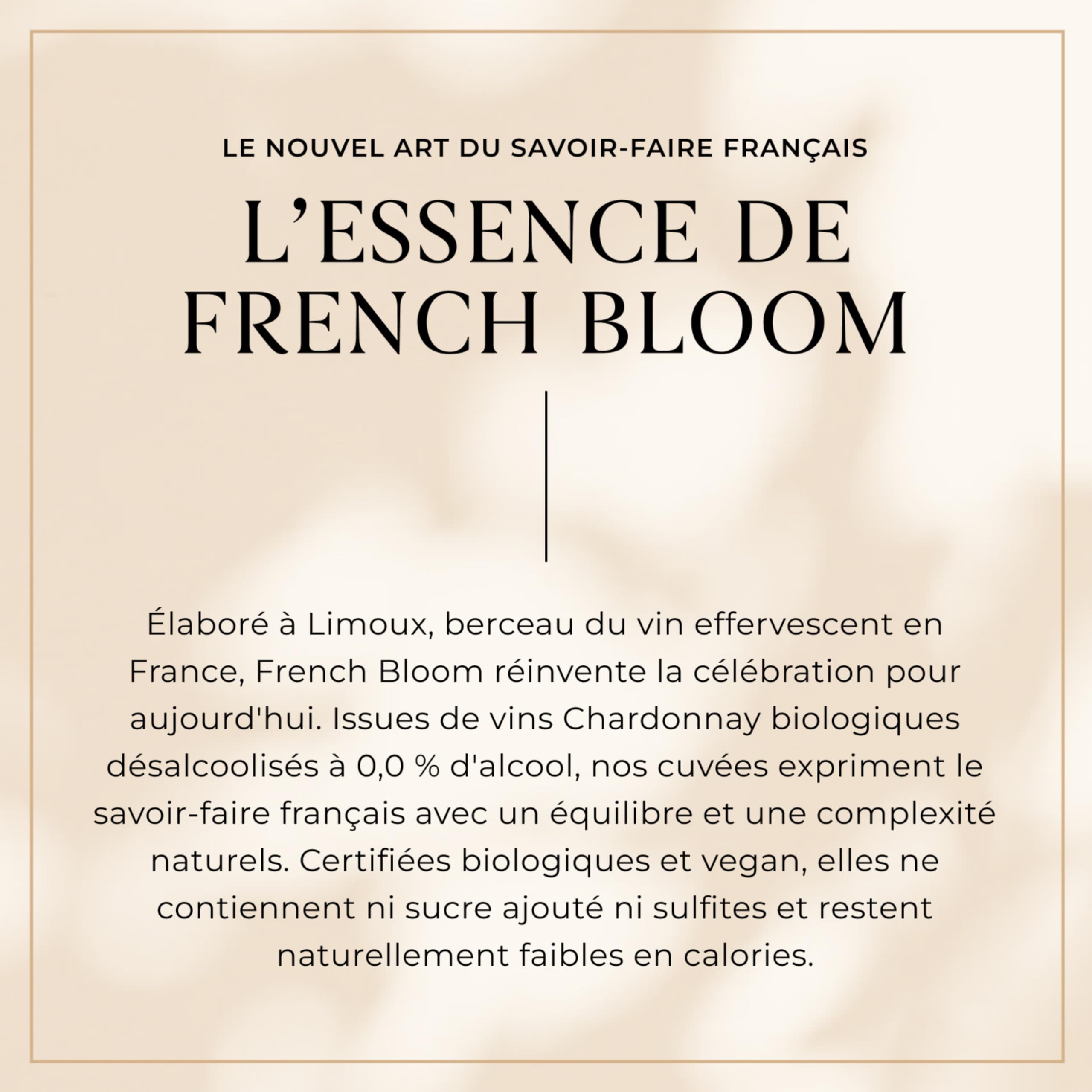 French Bloom Le Blanc, Effervescent Sans Alcool 75cl - Certifié biologique, vegan, faible en calories, adapté aux femmes enceintes, sans sulfites, sans conservateurs ni sucres ajoutés.