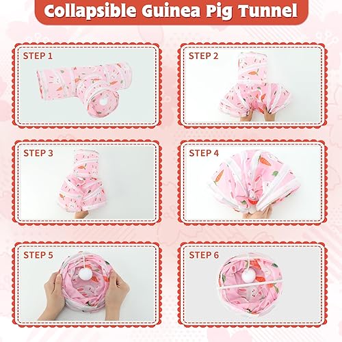 Miniatura 7 de YUEPET Túneles y tubos plegables de conejillo de indias de 5.9 pulgadas, túnel de juego de 3 vías para mascotas, escondite de animales pequeños para