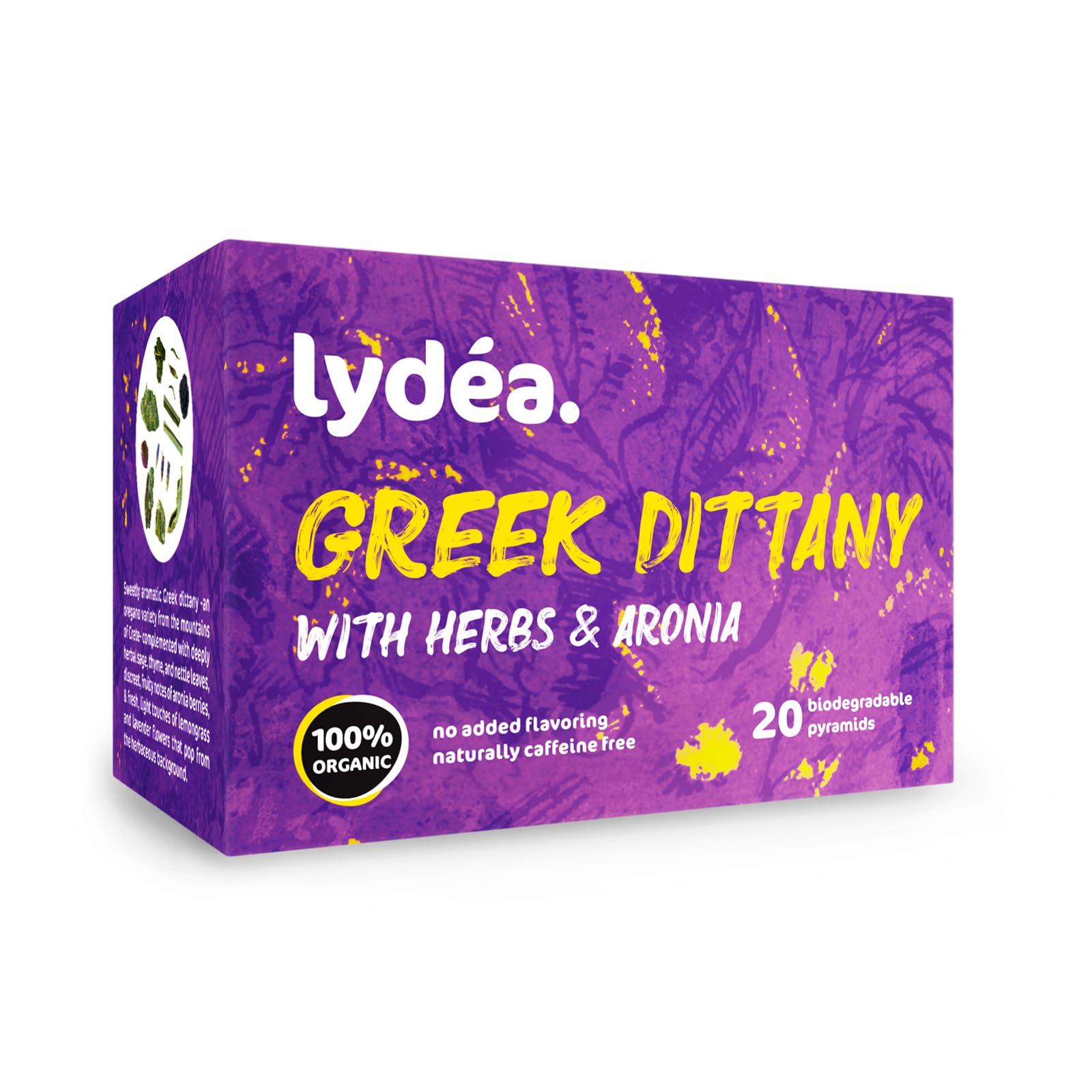 lydéa Lydea - Té de hierbas orgánicas, Dittany griego con hierbas y aroma, 60 pirámides, paquete de 3 [3 x 20 pirámides]