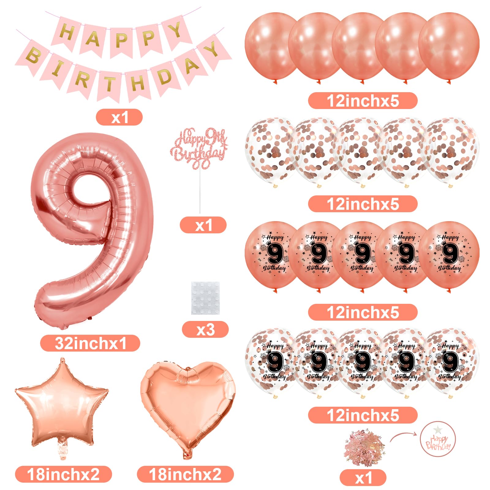 Decorazioni per il 9° compleanno per ragazza, Happy 9 Years Old, cartello in tessuto, sfondo oro rosa, striscione per porta, forniture per feste di 9° compleanno, sfondo fotografico, cartello di
