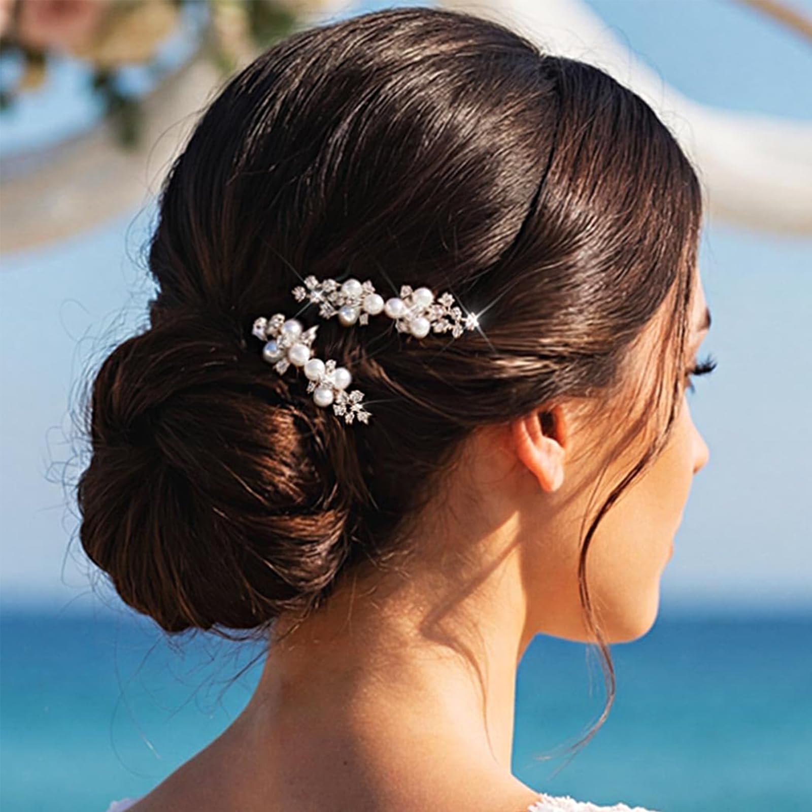 2 Piezas Peines para el Pelo de Novia Perla Diamante Peine para el Cabello Elegante Nupcial Accesorios de Cabellos para Mujeres y Niñas Dama de Honor Bodas Noche Fiesta (Plata)