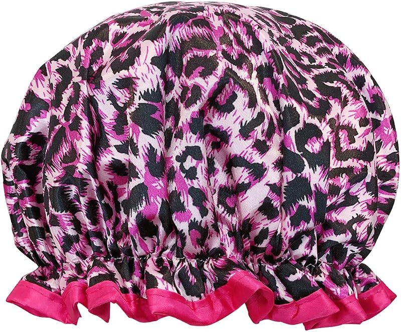 Touca de banho reutilizável allydrew para cabelos longos, estampa Pink Leopard
