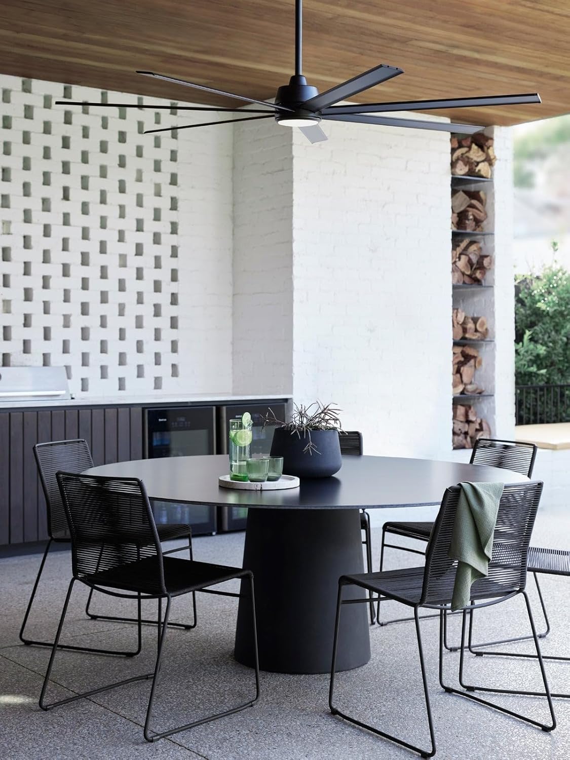 Lucci Air Atlanta Ceiling Fan installed on an outdoor patio