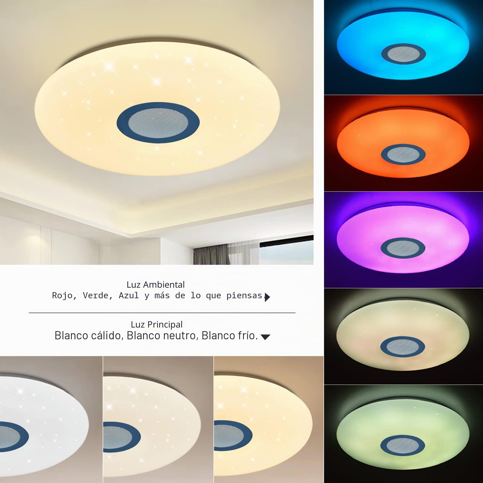 Lámpara LED de Techo Regulable con Altavoz Bluetooth, Mando a Distancia, 36W RGB Cambio de Color para Baño, Domitorios Juveniles, Salón, Lámpara de Techo Impermeable IP44