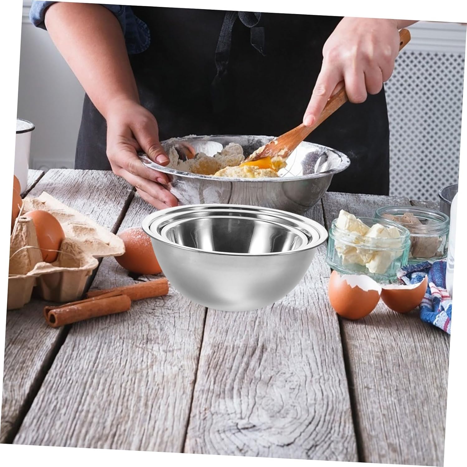 3pcs Stainless Steel Mixing Bowl Set Kitchen Tool for Baking Cooking and Serving and Easy to Clean Space-saving Design