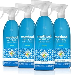 Method Antibacterial Bathroom Cleaner Spearmint - Kills 99.9% Germs, 28oz 4-Pack for Showers, Tiles, Tubs & Fixtures