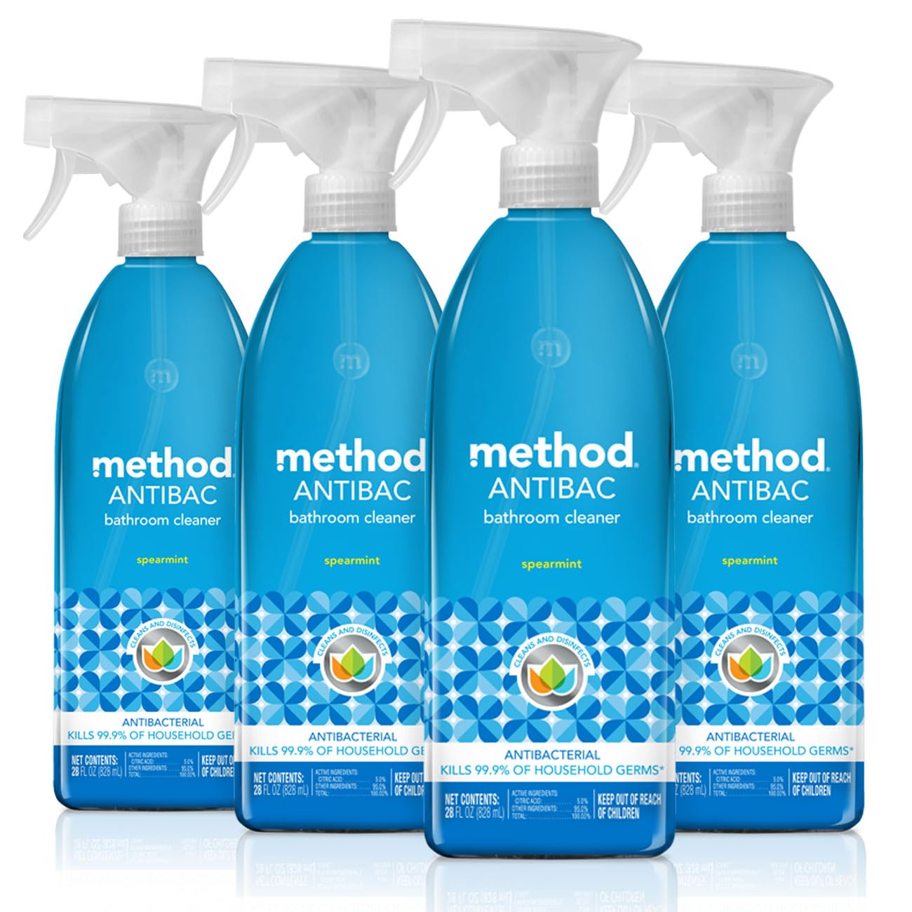 Method Antibacterial Bathroom Cleaner Kills 99 9 of household germs Spearmint 28 Fl Oz 4 pack