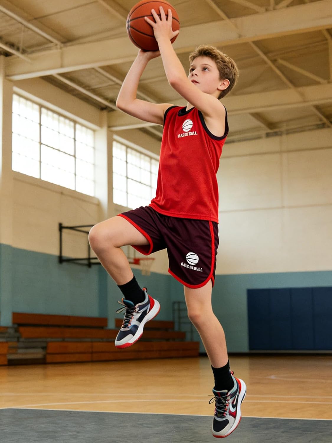 Boys Clothes 2 Piece Summer Outfits Basketball Athletic Mesh Tank Top & Shorts for Kids 8-12 Years