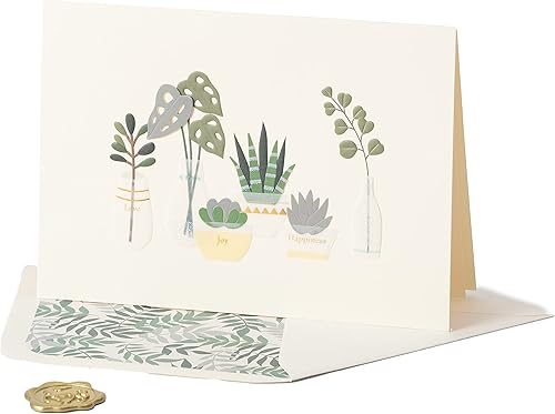 NIQUEA.D Tarjeta de feliz cumpleaños, fila de jarrones y plantas (NB-0013), (5" x 7") Horizontal