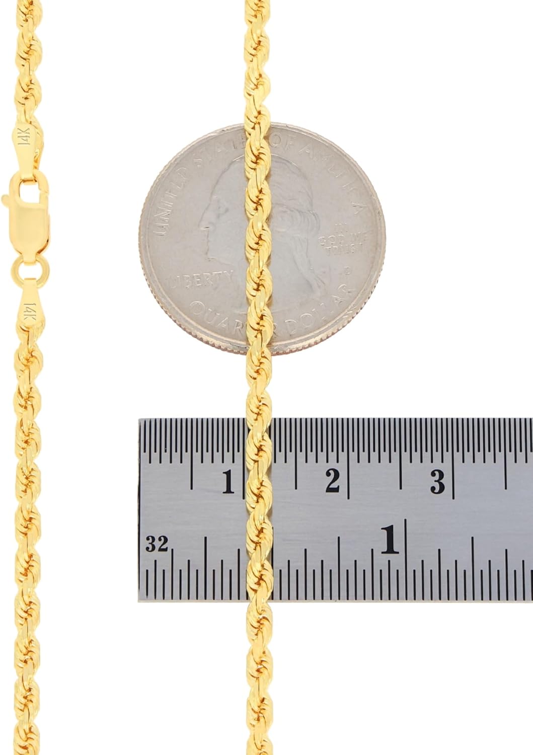 Nuragold 14k Real Yellow Gold 2.5mm Rope Chain Diamond Cut Necklace (16"-30") Italian Jewelry for Men & Women - Image 9