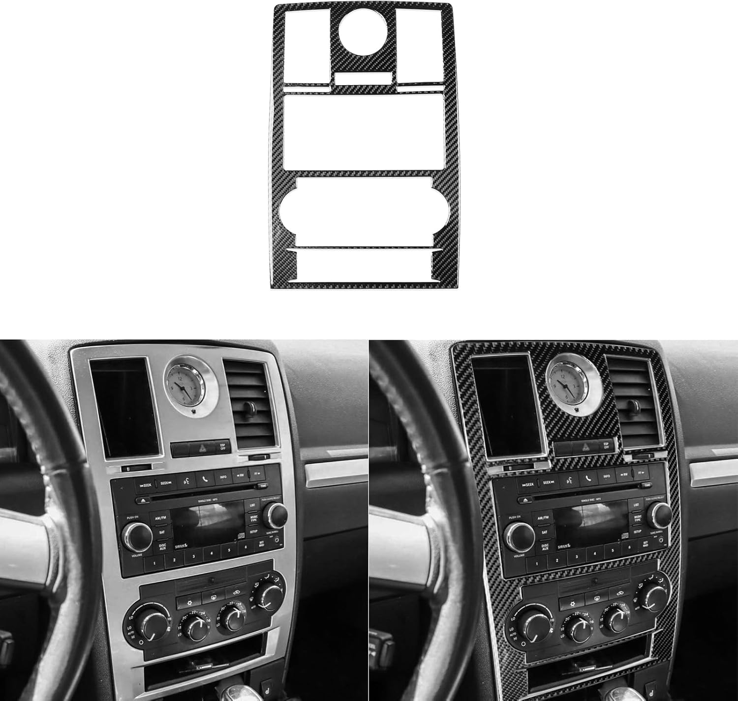 Real Carbon Fiber Car Trim Stickers Climate Control Radio Panel Cover Decals Compatible with Chrysler 300 300C 2008 2009 2010 Interior Accessories