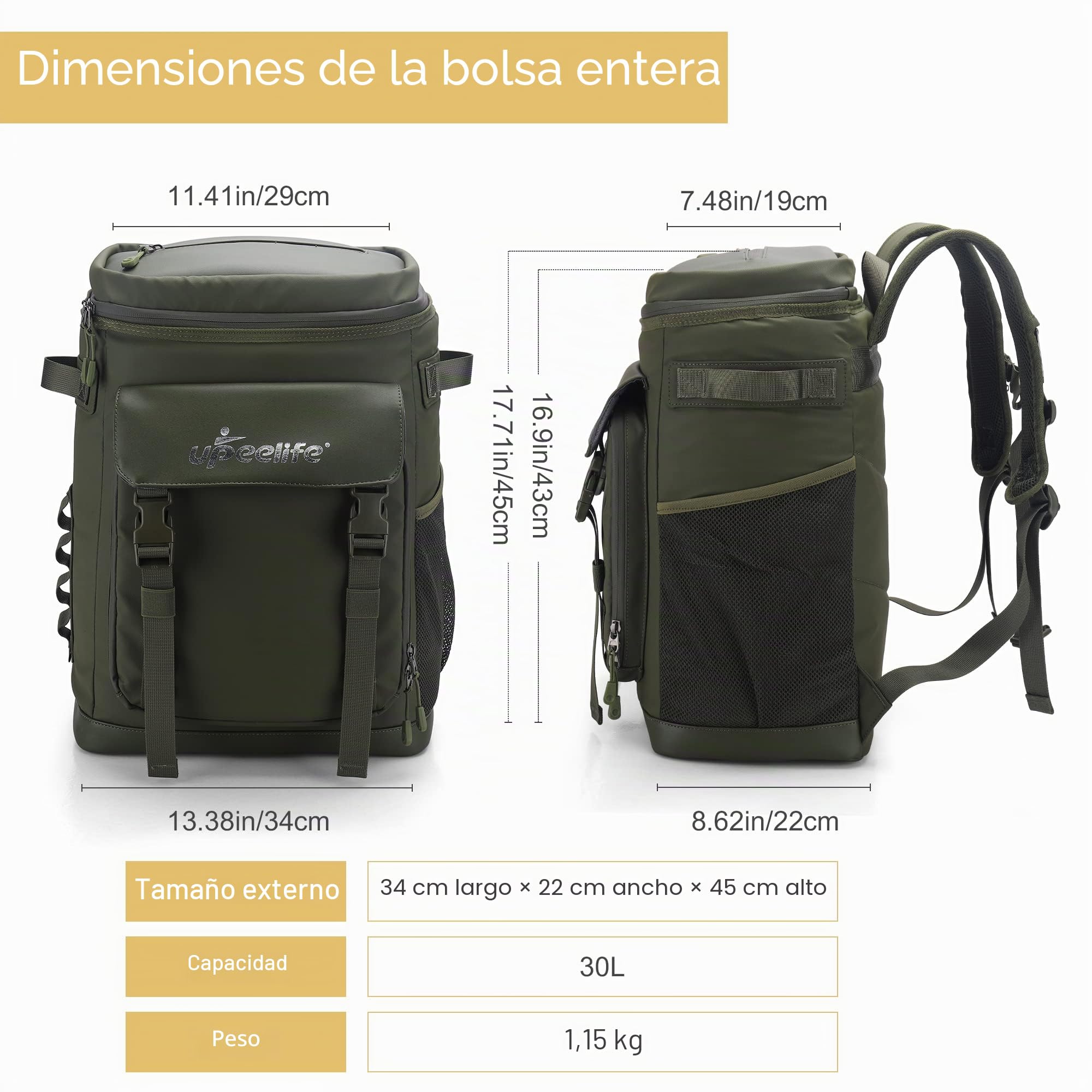 Upeelife Mochila Nevera Isotermica, 30L Grande Mochila Nevera Portatil Impermeable, Bolsa Picnic Termica Prueba de Fugas