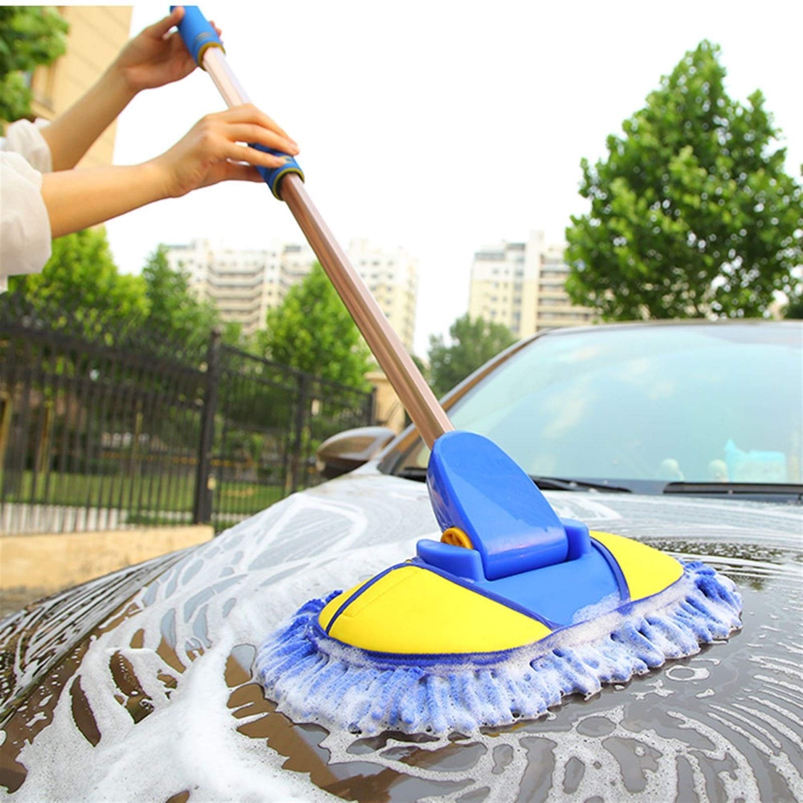 PENGQ Car Wash Mop, Auto di rimozione Polvere, Autolavaggio Forniture Pennello, con la Maniglia a Scomparsa, Che Non lasci residui e AntiGraffio Spazzola di Pulizia for Pulizia