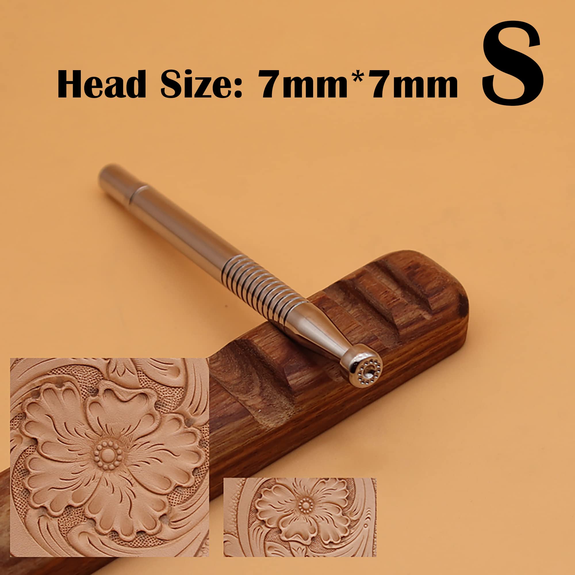 RUIQIN Leather Stamps, Flower Center Leather Stamping Tools, Professional Leather Carving Tools, Leather Crafting Tools for Leather Working and Leathercraft (L)