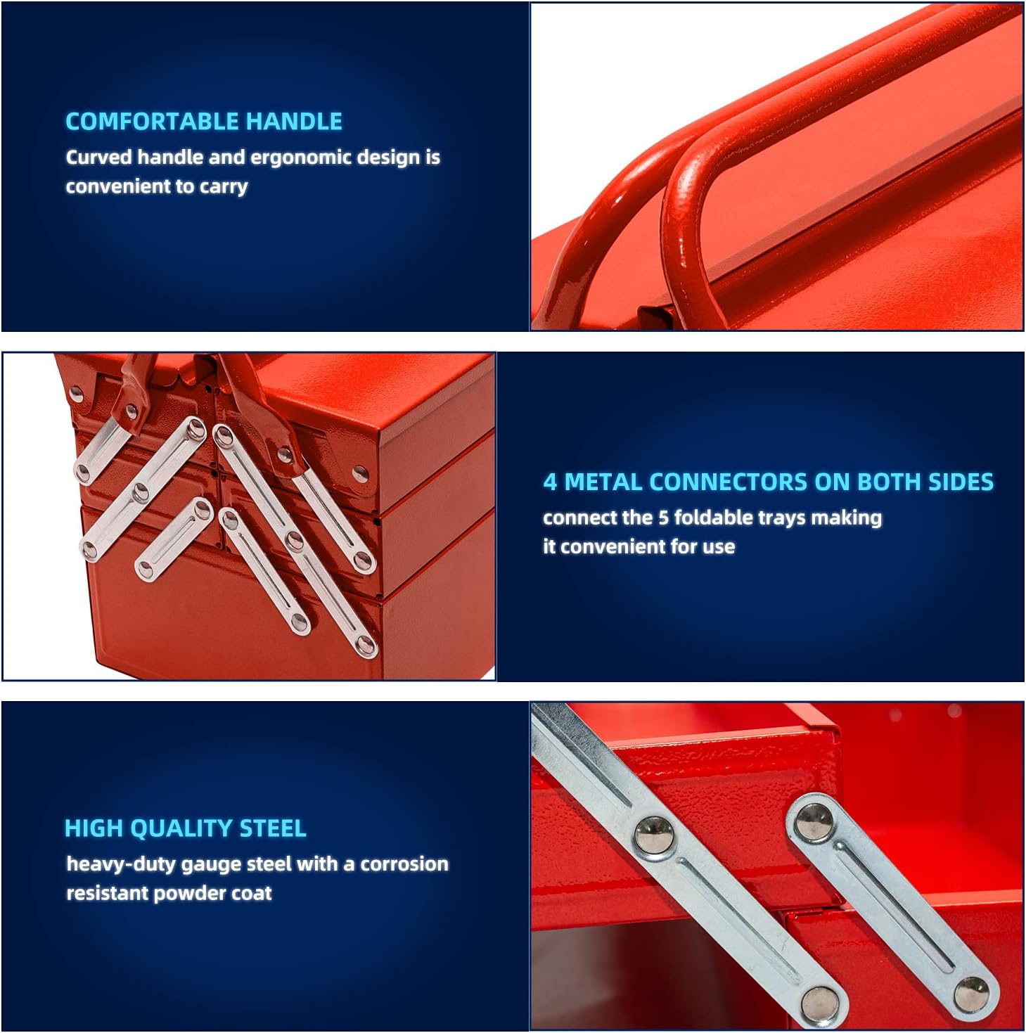 Exclusive Discount 🔥 20-Inch 5-Tray Steel Tool Chest Cabinet Portable Metal Steel Tool Box (Red)