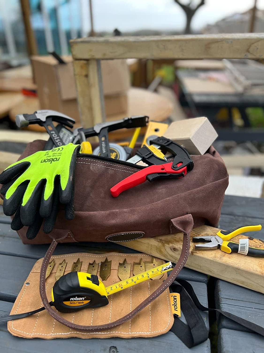 Rolson 68280 450mm Leather Contractor Tool Bag