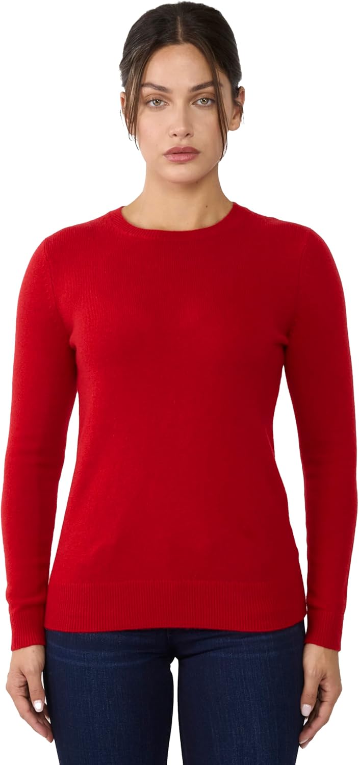 JENNIE LIU Womens 3-ply Cashmere Crewneck Sweater | Winter Cozy Cashmere Sweaters for Women