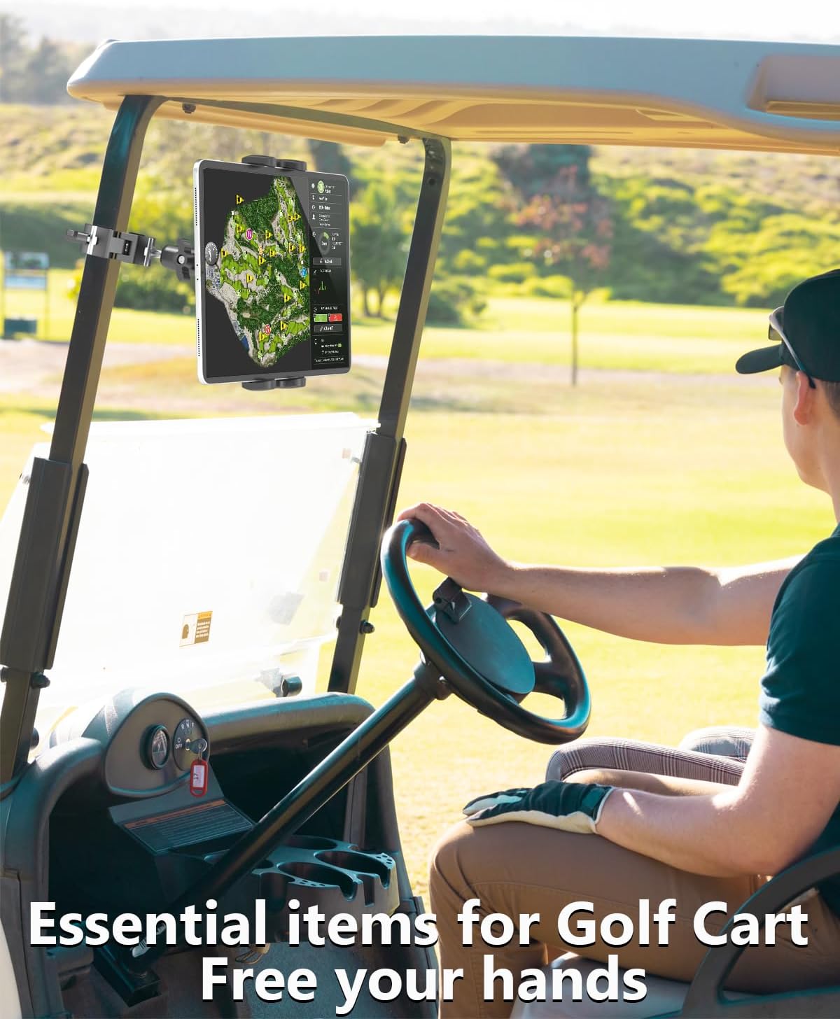 Charchendo Pro Golf Cart Series Tablet Mount - Heavy Duty Clamp for 1.1"-1.8" Tubes/Pipes, Tablet Holder with Anti-Slip Silicone, Perfect for ZGO/Club Car/Other Golf Carts, for 4-13in Devices