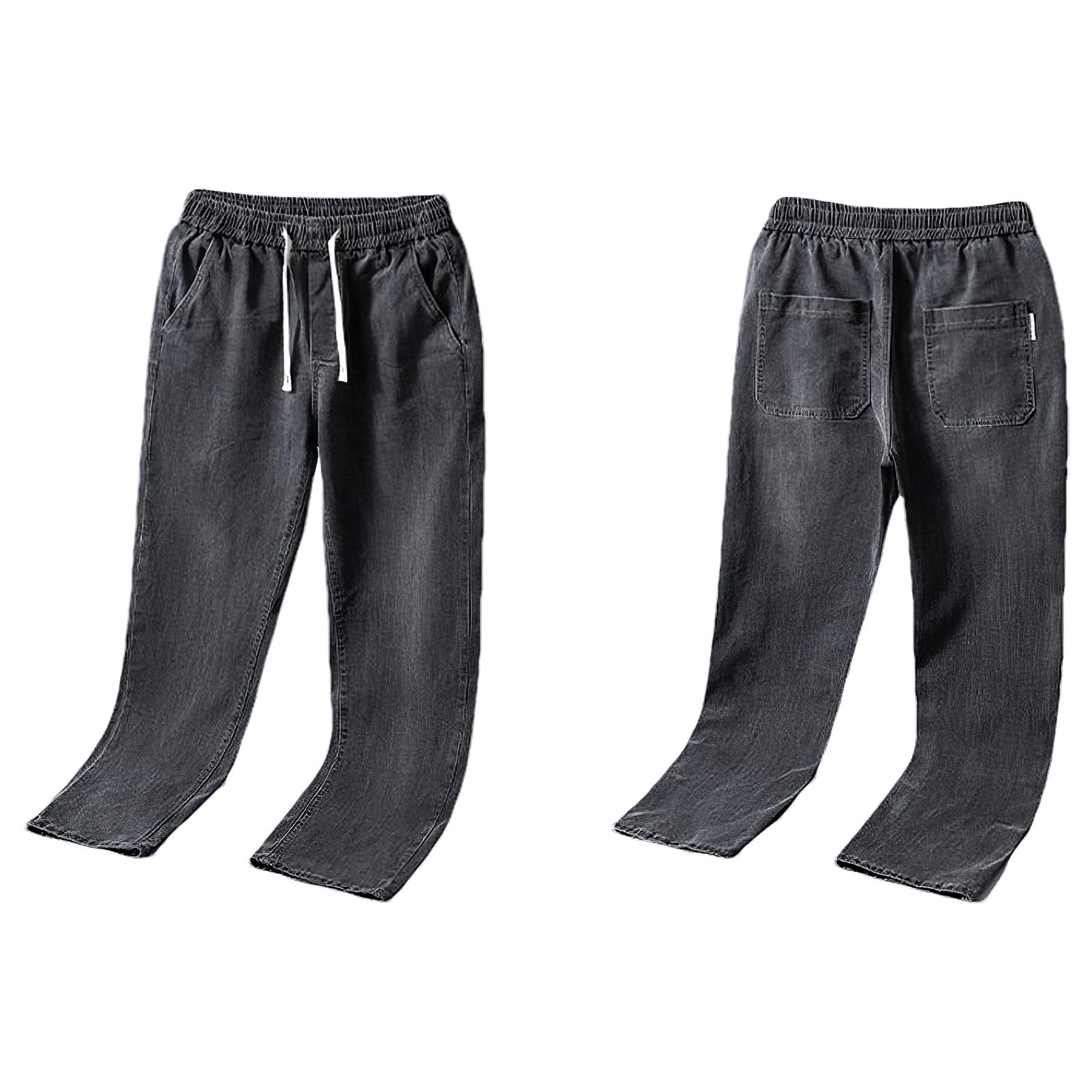 Homme Été Jean en Lyocell Fin et Léger Pantalon en Denim à Taille Élastique et Coupe Droite avec Cordon de Serrage