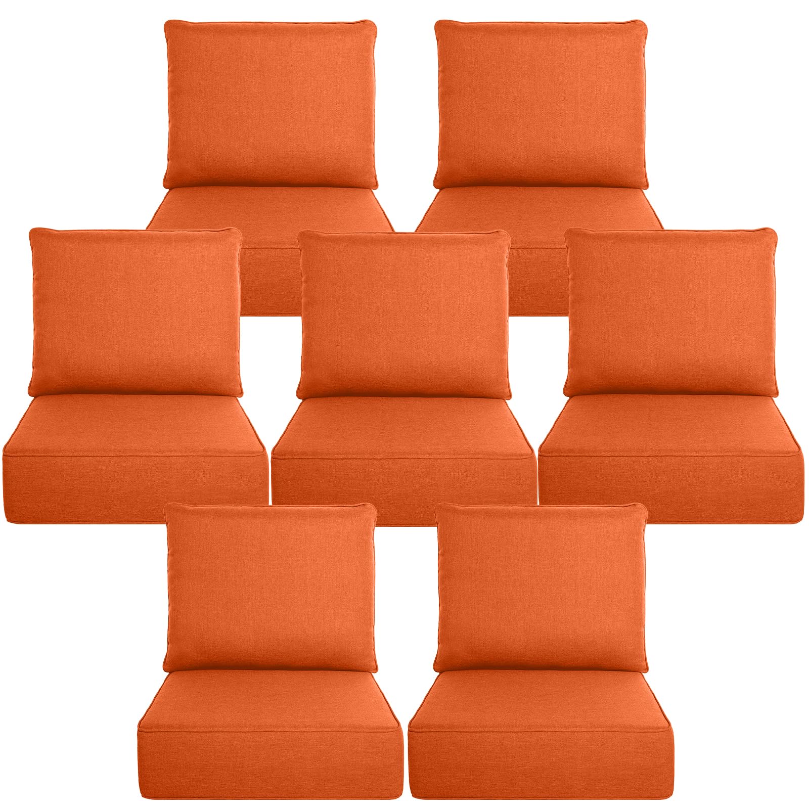 Luxury 6" Thick Outdoor Cushion Set 7 - 22x24 Patio Furniture Cushions with 28D High-Density Foam, Water-Resistant &amp; Fade-Resistant Fabric, Removable Covers for Patio Furniture Sofa Couch -Orange
