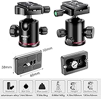 Vista 4 de Ball Head Manbily - Cabeza de trípode de metal de aluminio, cabeza monopie panorámica de 360° con placa extra Arca Swiss de liberación rápida, carga