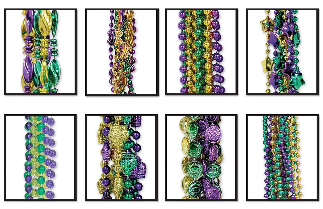 Mardi Gras Plastic Throw Beads Necklace Assortment 100 Piece Party Favors