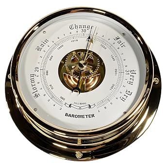 6 in Stainless Steel Barometer with Clock Design, Nautical Weather Gauge, Accurate Atmospheric Pressure, Easy Mounting