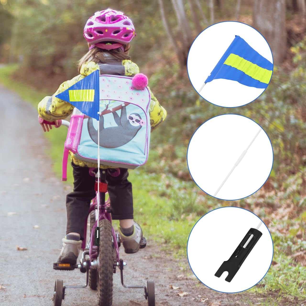 Outanaya 1set Tear-resistant Bike Safety Flag with Fiberglass Pole High Visibility Cycling Flag for Adults Easy to Attach Portable Design for Trailers Scooters and Bicycles