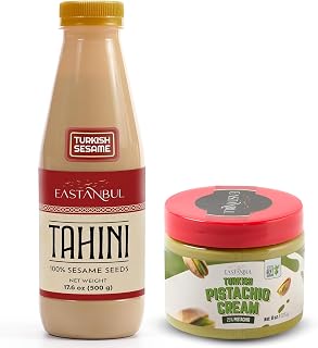 Eastanbul Tahini & Pistachio Cream Bundle – Premium Tahini Paste (1.1lb) & Luxurious Pistachio Cream (7.8oz) – Authentic Middle Eastern Spreads for Hummus, Desserts, & Dubai Chocolate Bars