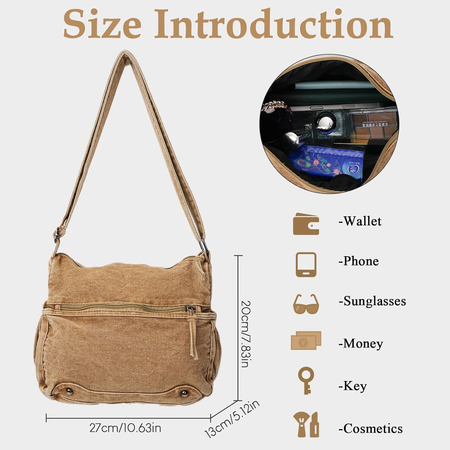 Vintage Denim Purses For Women Jean Adjustable Crossbody Shoulder Bag Casual Style Canvas Messenger Bag For Men