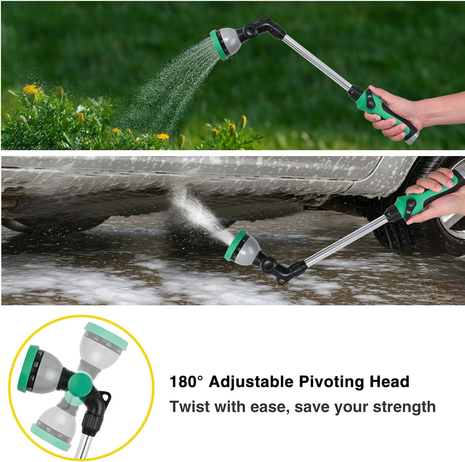 Yesker Watering Wand for Garden Hose, 21 Inch, 10 Spray Patterns, Adjustable Water Sprayer with Pivoting Head, Garden Hose Nozzle with Thumb Flow Control, Ideal for Water Plant and Yard Washing