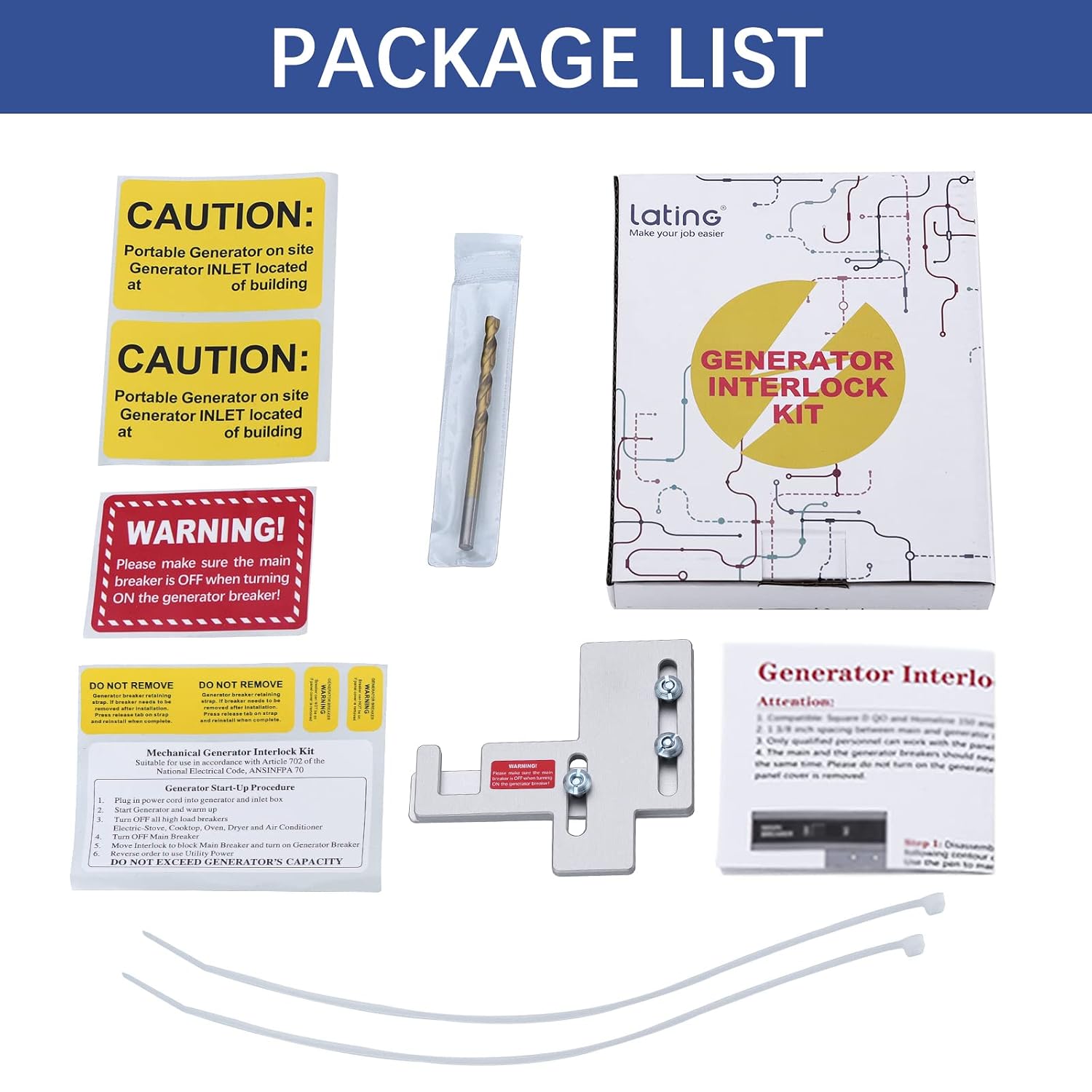 LATING Generator Interlock for Siemens or Murray 150 or 200 Amp Panels with 7/8 to 1 1/4 Inches Spacing, Silver