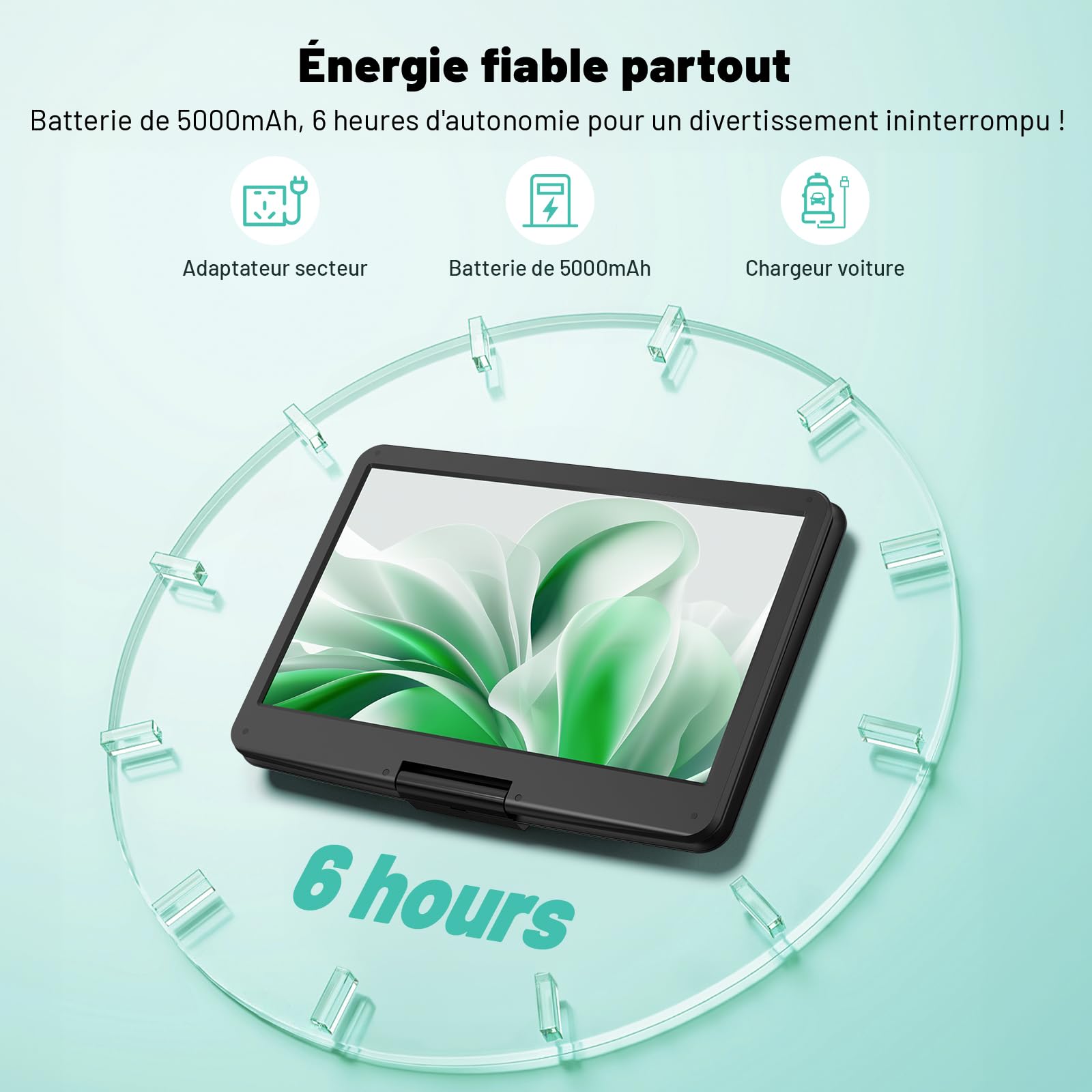 POFOTO Lecteur DVD Portable 17,5'' Écran Pivotant HD 15,6" 6h Autonomie Multiformat Disques SD USB sans Région Sortie TV Projecteur Haut-parleurs Stéréo