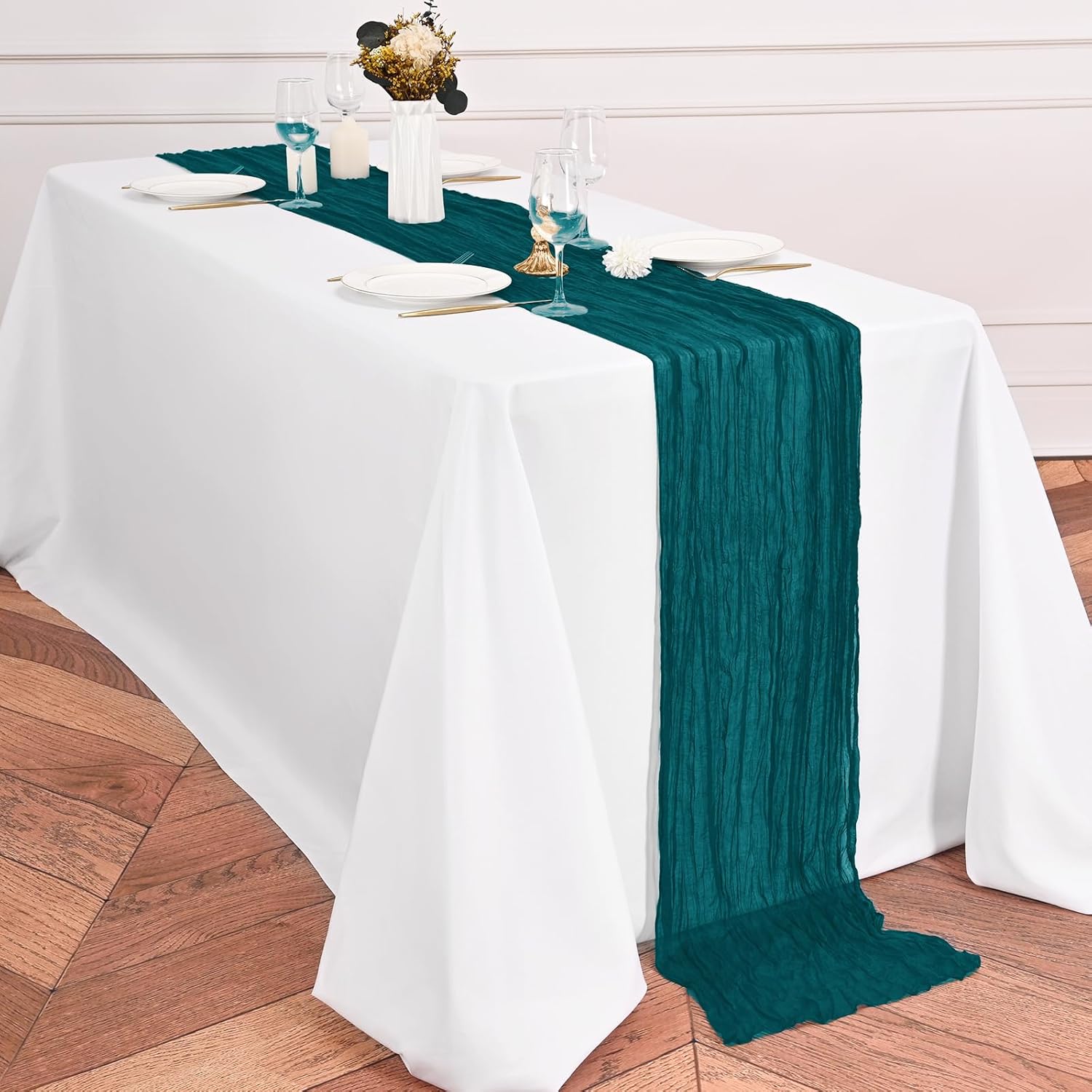 24 Pack Teal Table Runner 10Ft Cheesecloth Table Runner Rustic Gauze Table Runner Romantic Long Sheer Fabric Cheese Cloth Table Runner for Wedding Party Bridal Baby Shower