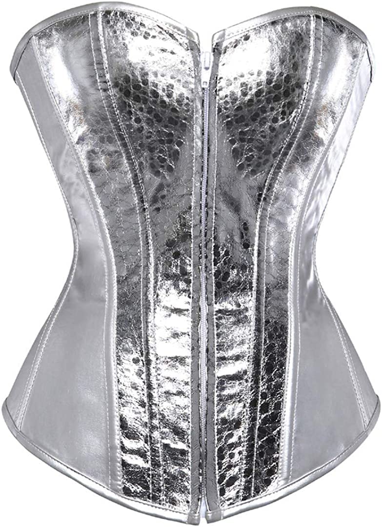 Women's Faux Leather Corset Top Steampunk Corsets Zipper Bustier Pirate Costume-image-15